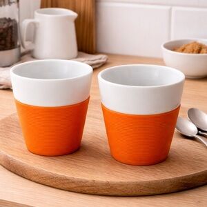 Bodum Bistro Porcelain Cup Sleeve White Orange Switzerland Set of 2